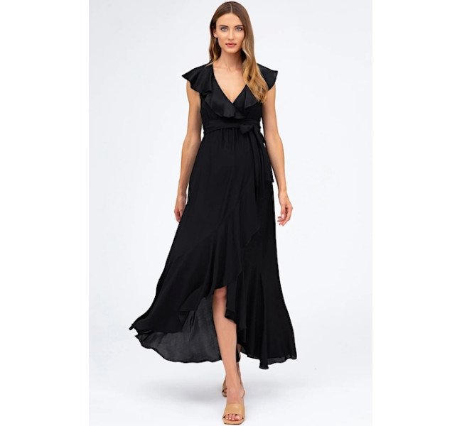 DOROTHEA Black Maternity Dress with Ruffles